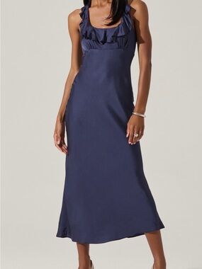ASTR the Label Navy Ruffle Halter Satin Dress size M NWT